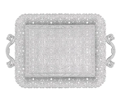 Silver Turkish Authentic Floral Design Zamak Serving Tray for Coffee & Tea... - Image 1 of 4