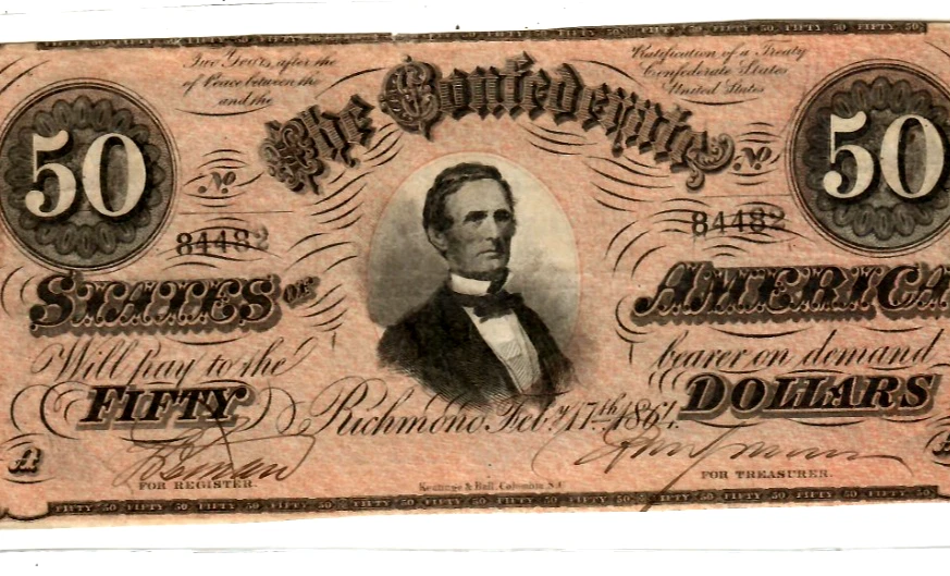 $50 "CONFEDERATE"  (BLUEBACK) "1800'S" $50 RARE " $50 "CONFEDERATE" CRISPY!!!!!! - Image 1 of 3
