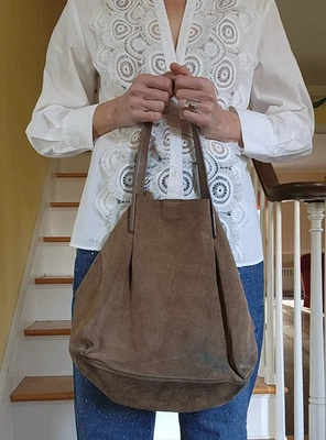 Bolso Shopper Grande Rectangular Gamuza Genuina Zara Asas Superiores Marrón 18x11x6 Foto 1 de 4