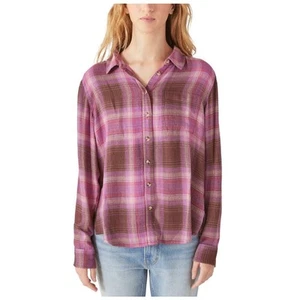 Lucky Brand Purple Button Front Plaid Shirt Small Cloud Boyfriend Viscose - Picture 1 of 6