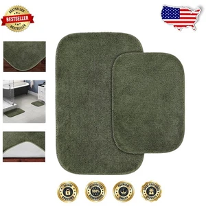 Ensemble de tapis de bain antidérapants fabriqués aux États-Unis - Style traditionnel en vert fougère profonde - Photo 1/8