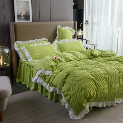 Juego de cuatro piezas de ropa de cama de princesa estilo coreano Seersucker Puff encaje Foto 1 de 4