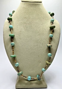 AO15. Artisan Hand Made Beaded Turquoise, Heishi and Glass Necklace - Picture 1 of 7