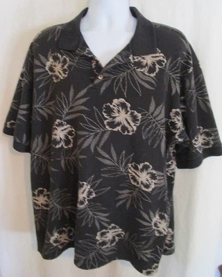 Breakwater BLACK floral cotton Hawaiian polo shirt Men's XL * Nice - Image 1 of 2