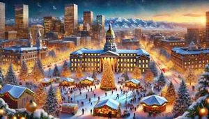 Festive Christmas scene Landmarks Ai Denver, Colorado POSTER 24 X 36 INCH - Picture 1 of 2