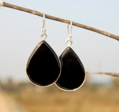 Atractivo Ónice Negro Gema 925 Plata de Ley Hecho a Mano Pendientes S-42 - Imagen 1 de 4