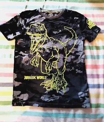 NEXT Age 9 Jurassic World  Boys Navy Blue Yellow Camouflage T-Shirt - Image 1 of 4