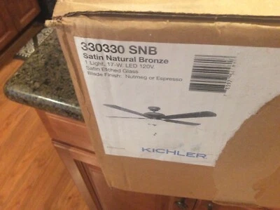 KICHLER 52” EZRA CEILING FAN STIN NATURAL BRONZE WITH LED LIGHT ( NEW ) - Image 1 of 4