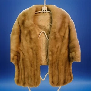 MINK Fur Stole BLONDE BROWN Elegant Topper Pocket Mom Wedding Or Prom Cape Wrap - Imagen 1 de 14