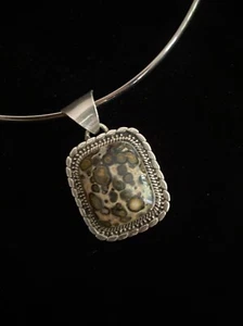 Vintage 950 Sterlingsilber klobig Leopard Achat Anhänger Halskette Taxco Mexiko - Bild 1 von 7
