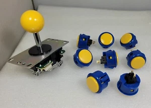 8 pcs Sanwa Genuine Buttons Mix Royal Blue Y & Yellow Joystick Video Game Arcade - Picture 1 of 5