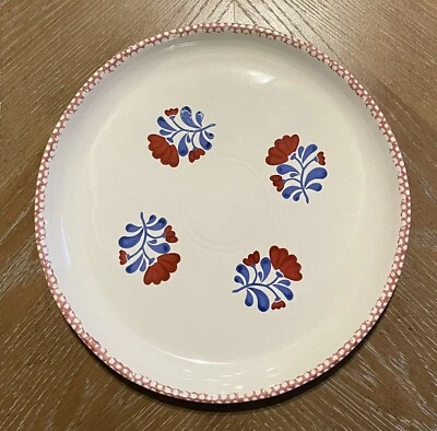 Hand painted Vintage Red, Blue Floral Design 11” plate - Image 1 of 3