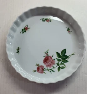 CHRISTINEHOLM Porcelain Rose Pattern QUICHE, TART, Pie  Plate 9.5" Baking Dish - Picture 1 of 8