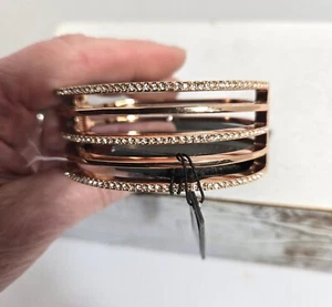 NWT Vince Camuto Rose Gold, 1 in. Wide, Hinged Bangle Bracelet, Clear Crystals - Picture 1 of 2