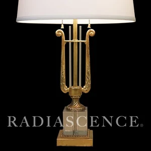 MUTUAL SUNSET CO EMPIRE CLASSICAL LYRE SCULPTURE GLASS BRASS TABLE LAMP 30's - Picture 1 of 14