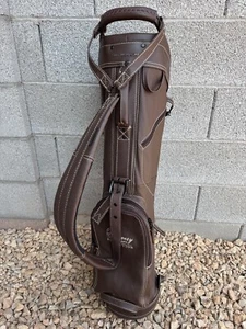 Sun Mountain Golf Sunday Bag Leather Brown Single Carry Strap Great Condition - Picture 1 of 13