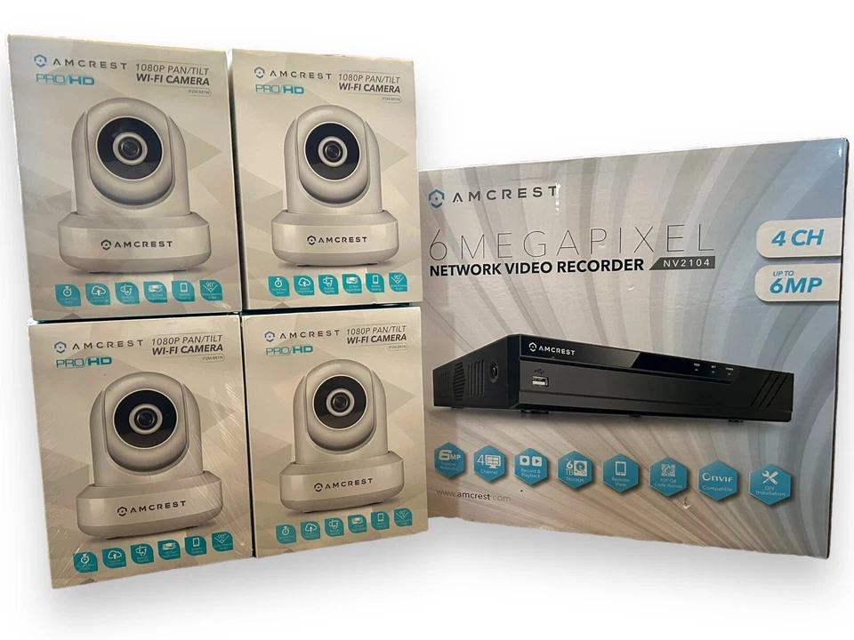 AMCREST Pro HP 6mp 4 ch Network Video Recorder & 4 1080p Pan Tilt WiFi Cameras - Image 1 of 4