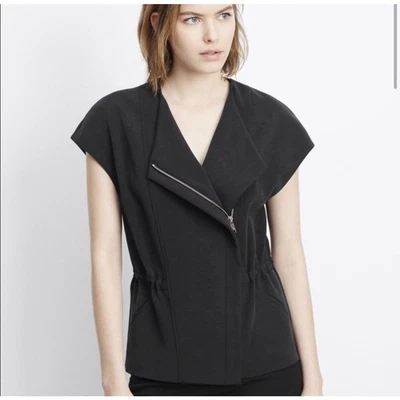 Vince Cupro Moto Chaleco Asimétrico Cremallera Frontal Negro Talla Pequeña Foto 1 de 4