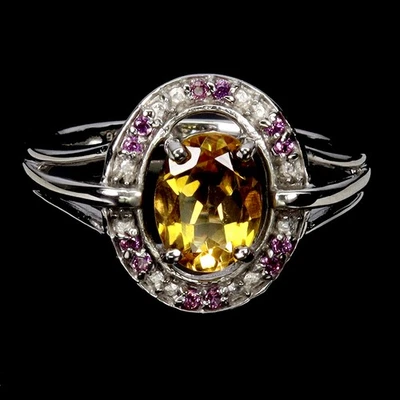 Anillo de plata de ley 925 ovalado citrino rodolita piedras preciosas naturales joyería talla 7 Foto 1 de 4