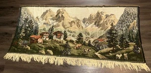 4 Houses, 4 Animals Antique Tapestry 65x25, 1930's - Picture 1 of 10