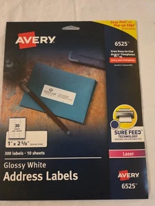Avery 6525 Adressetiketten mit sicherem Feed, 1" x 2-5/8", glänzend weiß, 300 Stück - Bild 1 von 6