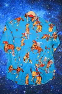 Vintage Lone Roo Shirt Mens Medium Western Cowboy Rodeo Graphic Long Sleeve 90s - Picture 1 of 10