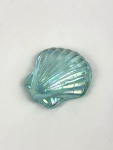 Iridescent Seashell Glass Paperweight Aqua Teal Rainbow Nautical Beach Ocean - Picture 1 of 6