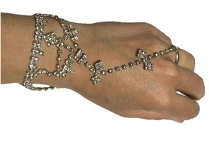 Bracciale vintage anni 90 strass bianco ghiaccio anello schiavo bling combo RR1691 - Foto 1 di 5
