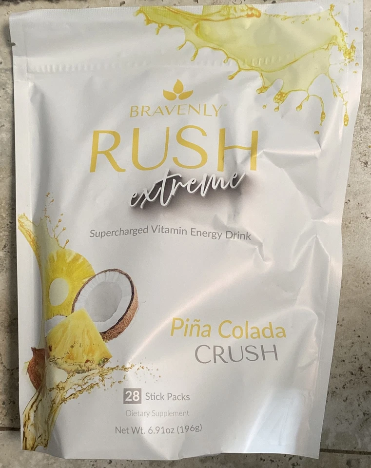 Bravenly RUSH EXTREME Vitamin Energy Drink Piña Colada 28 paquetes de barras NUEVO Foto 1 de 1