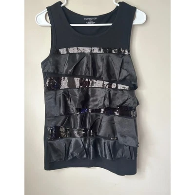 Camiseta sin mangas negra Y2K Covington con volantes lentejuelas para mujer S glamurosa fiesta gótica Foto 1 de 4