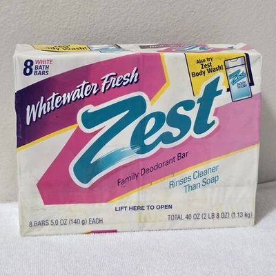 VTG 1997 Zest Whitewater Fresh 8 Bar Pack Family Deodorant Soap 40 oz Sealed P&G - Image 1 of 4