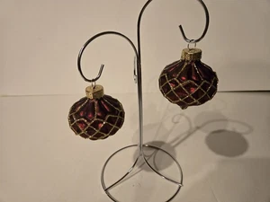 2 Vtg UT Unique Treasures Red & Gold Teardrop Glass Christmas Ornaments  - Picture 1 of 6