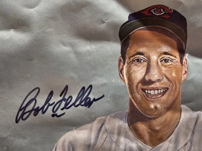 Bob Feller Cleveland Indians MLB Autographed 13x22 Poster 1981 CEI No COA  - Image 1 of 4