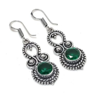 Chrome Diopside Gemstone Handmade 925 Sterling Silver Jewelry Earring Size 1.8" - Picture 1 of 1