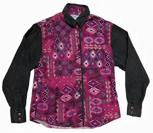 Wrangler Damen Large L Westernshirt Vintage 90er geknöpft aztekisch rosa lila - Bild 1 von 10