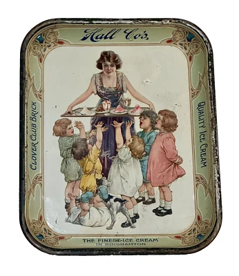 RARE Antique Hall Co's Quality Ice Cream Tin Litho Tray Binghamton NY/ - Image 1 of 4