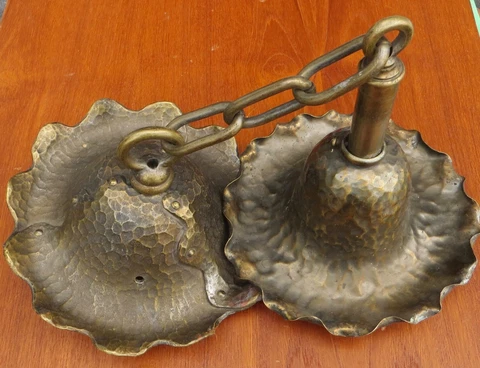 ANTIQUE ARTS & CRAFT MISSION HAND HAMMERED BRASS SINGLE LIGHT FIXTURE 16 1/2" Cover