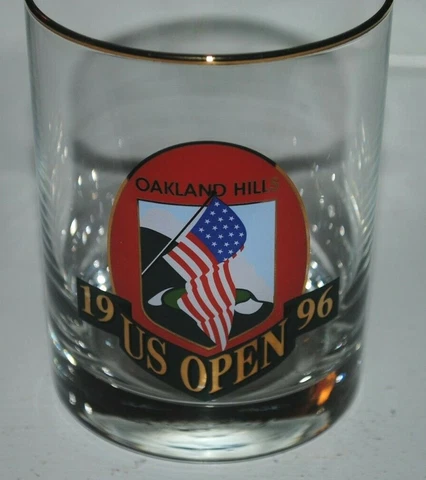 1996 U.S. Open golf tournament highball glass, scarce, EX+, Oakland Hills Cover