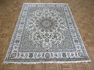 6'7 x 8'5 Hand Knotted Ivory Fine Nain With Silk Oriental Rug G11122 - Picture 1 of 12