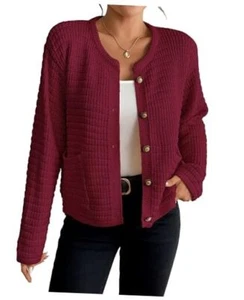Womens Cardigan Sweaters Long Sleeve Open Front Button Down Medium Wine Red - Picture 1 of 7