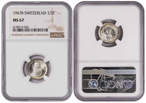 i-650636 Switzerland ½ Franc 1967 B. NGC MS 67 - Picture 1 of 1
