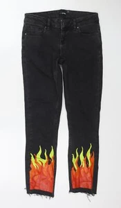 ASOS Womens Black Cotton Skinny Jeans Size 24 in L23 in Regular Zip - Flames Det - Picture 1 of 10