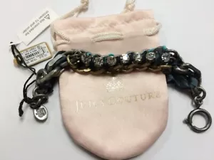 JUICY COUTURE WAR OF LOVE RHINESTONE BLUE RIBBON CHAIN BRACELET POUCH $78 TAG B3 - Picture 1 of 5