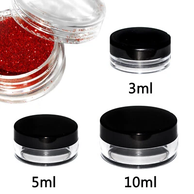 JAGUA LTD 3ml 5ml 10ml kleine runde Kunststoff Topf Glas Probe Make-up Glitzer Kosmetik Reisen!