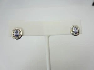 14k Oro Blanco 0.38CT Tanzanita y Diamante Ovalado Pendientes 0.60CT Tw - Imagen 1 de 11