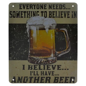 Cartel publicitario de chapa de 20x30 cm vaso de cerveza garaje taller - Imagen 1 de 2