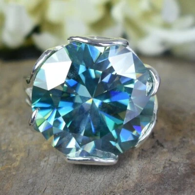 Certified Natural 15ct VS1 Round Blue Diamond 925 Sterling Silver Wedding Ring - Изображение 1 из 4