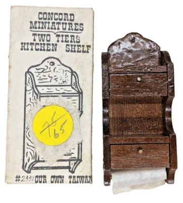 Prateleira de madeira vintage Concord casa de bonecas miniatura cozinha dois níveis + toalha #2357 - Imagem 1 de 4