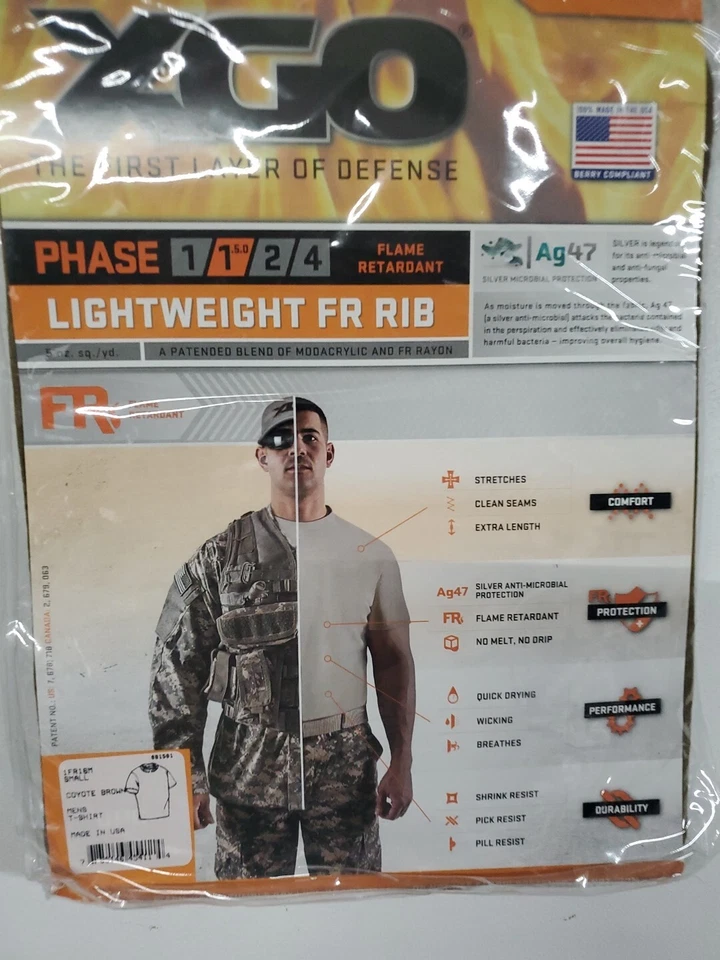 Small XGO MEN'S PHASE 1.5 FR LIGHT-WEIGHT RIB SS TSHIRT COYOTE BROWN SMALL