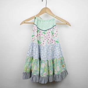 MATILDA JANE Girls 4 Green &Blue Everything Nice Kitty Cat Bunnies Floral Dress - Picture 1 of 12